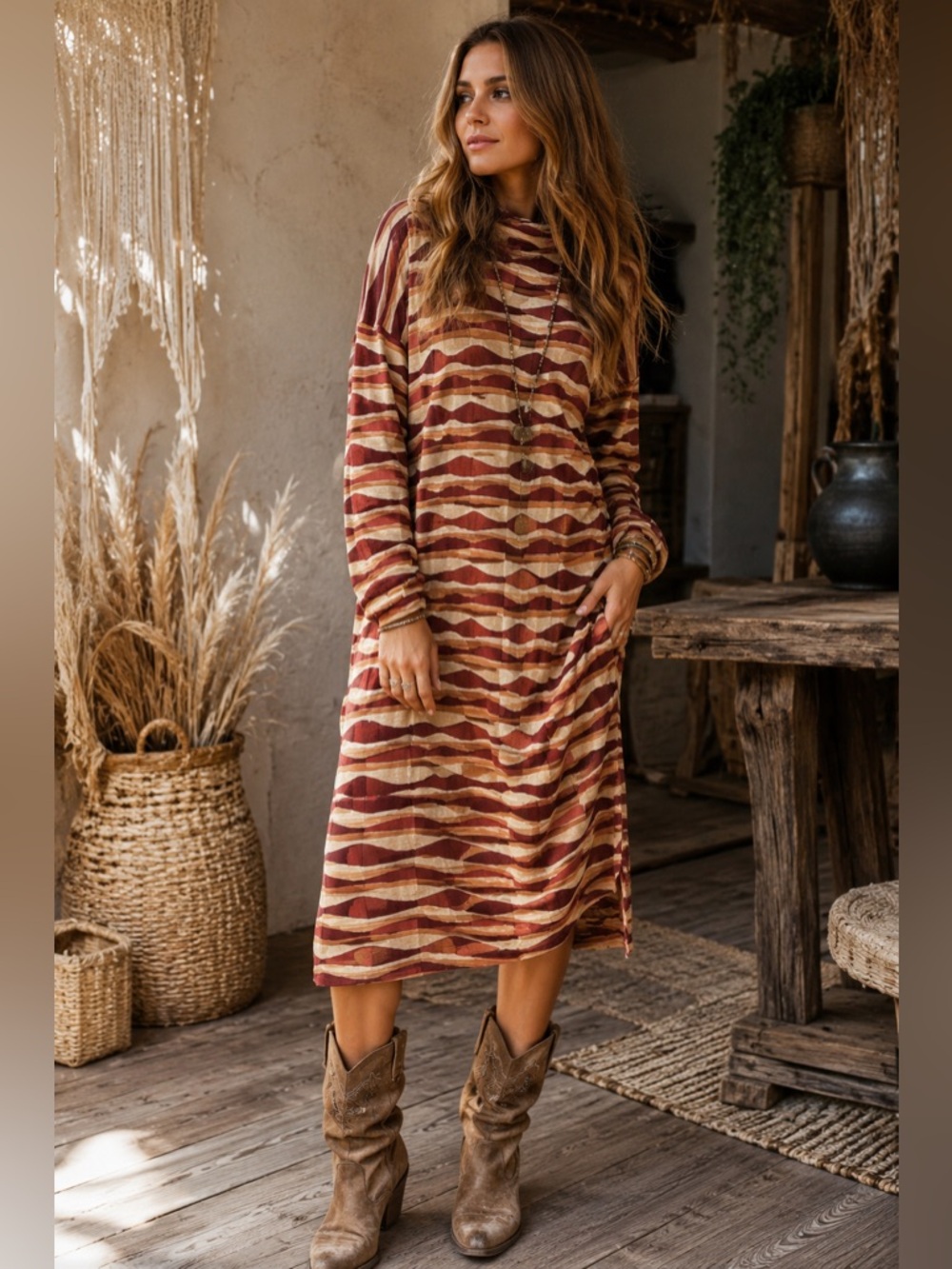 Zara PRINTED KNIT TUNIC DRESS SPECIAL EDITION BRICK Sz M semi sheer